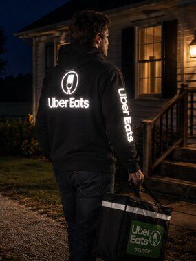 UberEats Reflective Hooded Sweatshirt Hoodie - Delivery Driver (Black)